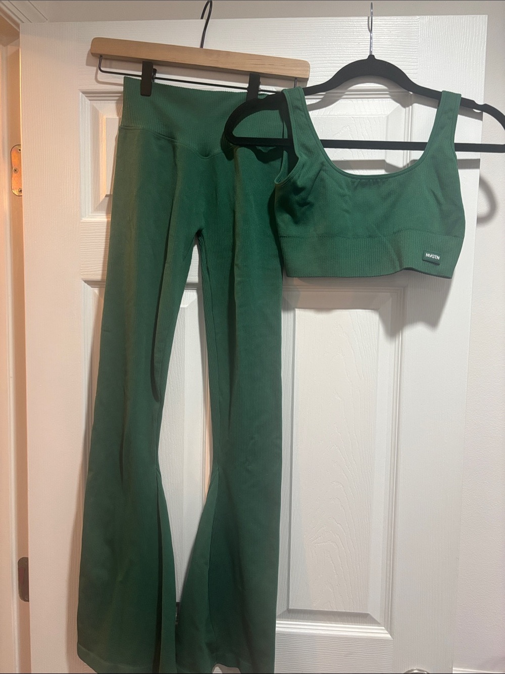NVGTN Green High-Rise Flare Leggings with Matching Scoop Sports Bra Comes as set